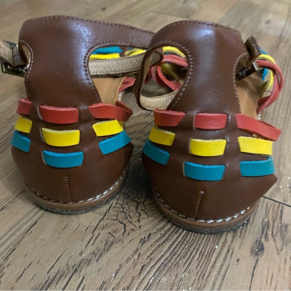 Soludos Rainbow Color Brown Leather Sandals Ankle Strap Size 9.5 - Picture 6 of 8